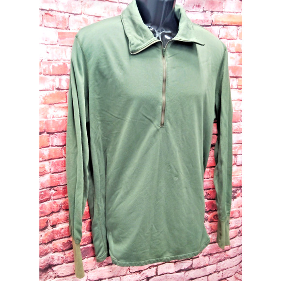 Men's Shirt Green Solid Military Sleeping Shirt Regular Fit Quarter Zip Pullover - Picture 3 of 7
